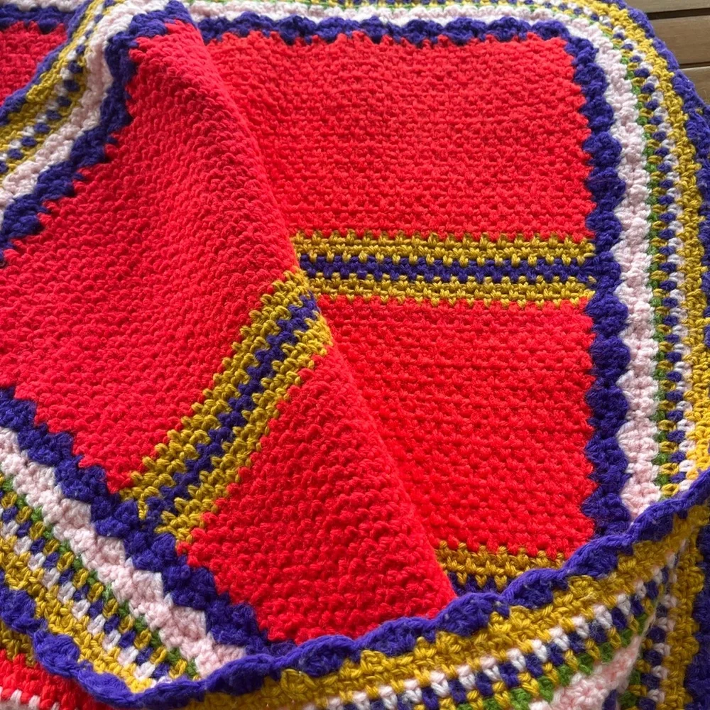 Color Block Stripe Afghan Throw Blanket Red Pink Purple Gold Green Vintage